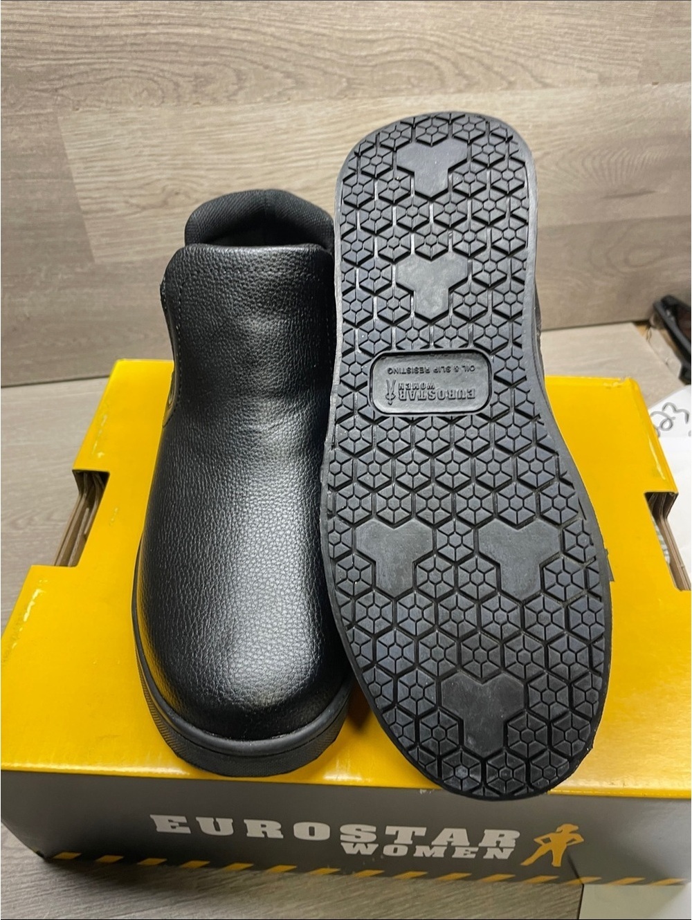 Eurostar Women's Black Slip On Work Boot Textured Comfort #87